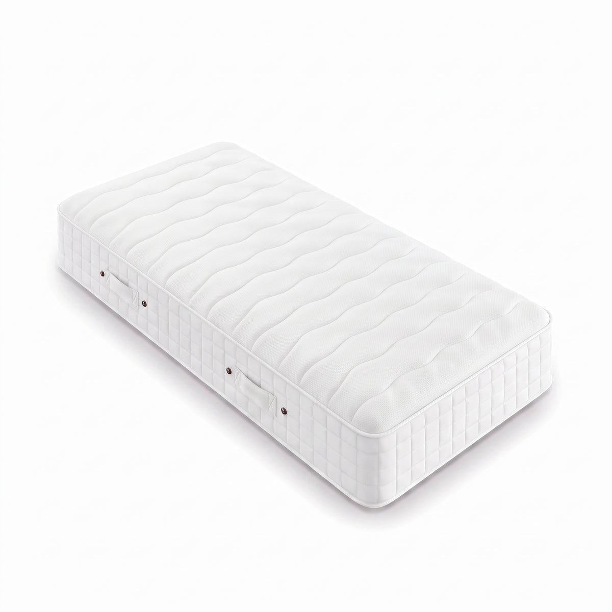 Origins Lux single size hybrid mattress with white quilted cover and side handles