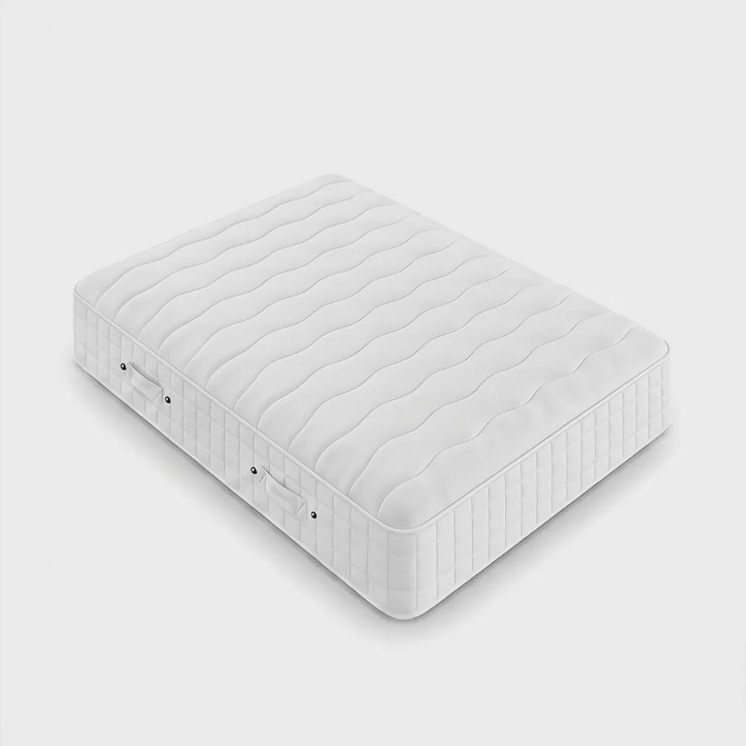 Origins Lux Prestige medium-firm hybrid mattress video: the quilted cover, 1,000 full-height pocket springs, 8 layers, sleeper guide, and free 2-person delivery
